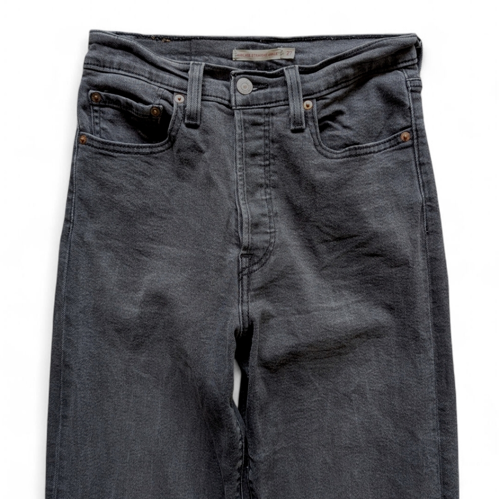 Levi’s Iconic Ribcage High Rise Straight Leg Jeans Black Denim Sz 27 - Picture 9 of 16
